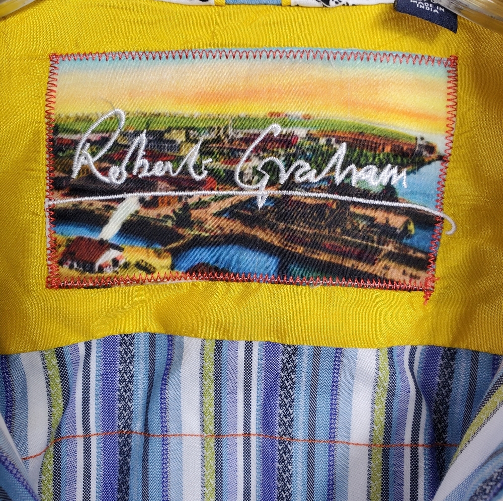 Robert Graham Men's Shirt Striped L Flip Cuffs - Picture 4 of 10